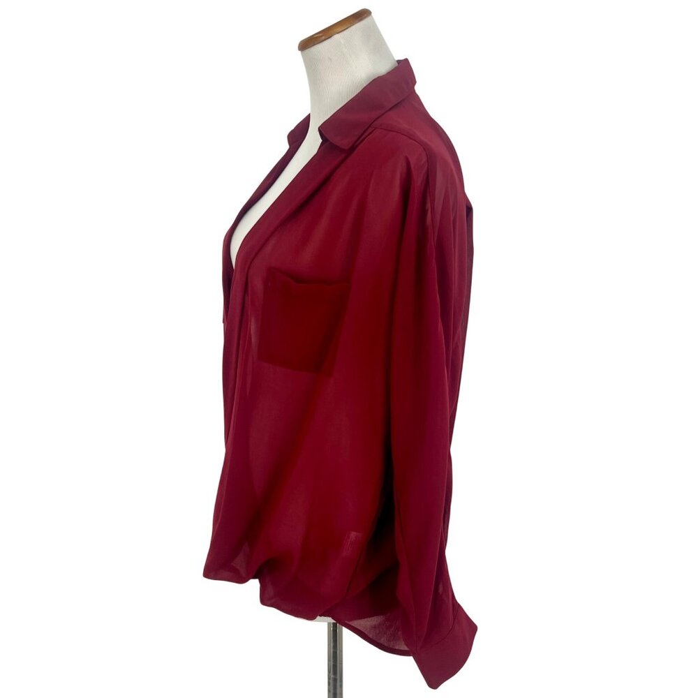 Vintage Romeo & Juliet Couture Silk Blend Burgundy Draped Surplice Sheer Blouse - Picture 8 of 16